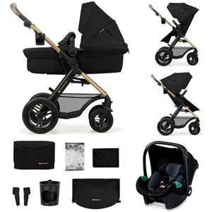 kk Kinderkraft Kinderkraft MOOV 2 AIR Passeggino Trio 3 in 1, navicella e passeggino 2 in 1, seggiolino auto i-Size, travel system, ruote gonfiabili ammortizzate, da nascita a 22 kg, Nero