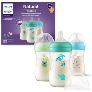 Philips Avent Natural Response Baby Bottle da 260°ml (9 oz) con tettarella a flusso medio (flusso 3), confezione da 3, con design tropicale, SCY903/73