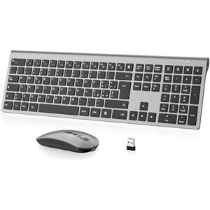 cimetech Tastiera e Mouse Wireless - cimetech Tastiera Wireless Ricaricabile 2.4G, Layout Italiano QWERTY, Tastiera Design Ergonomico, Ultra Sottile per Computer/Desktop/PC/Laptop/Windows 10/8/7 (Grigio)