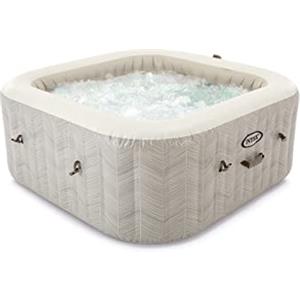 Intex 28446EX - PureSpa Vasca Idromassaggio Gonfiabile Chevron Deluxe Quadrata, 4 posti, 140 Getti, Riscaldatore, PVC, Multicolore, 175x175x71 cm
