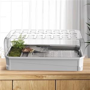 EsmjcQualion Tartarughiera per Tartarughe d'Acqua e di Terra | Terrario per Rettili con Filtrazione Multistrato e Acqua | Gabbia Teca con Copertura per Tartarughe di Terra | Kit Contenitore Plastica per Terrario(W
