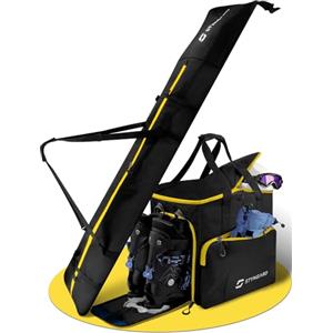 STYNGARD Set di 4 borse da sci con rolltop (140-200 cm) e borsa per scarponi da sci con scomparto per casco, borsa per casco, spazzola - modello Salzburg (Nero-giallo)