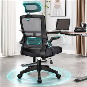 ALFORDSON Sedia da Ufficio ergonomica per Home Office, Sedia in Rete per Computer con Supporto Lombare Dinamico Poggiatesta Bracciolo Ribaltabile Sedia Girevole Inclinabile, Nero