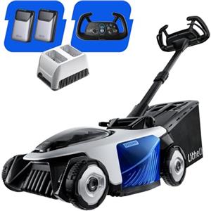 Litheli Easysurge Tagliaerba Tosaerba a Batteria 43cm, Semovente (2,2-4,7 km/h), Altezza di Taglio 25-75mm, Sacco 50L, fino a 500m², Tosaerba Elettrico con 2 x 4.0Ah Batteries e Caricatore