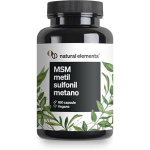 natural elements MSM in capsule - 180 capsule vegane - 1600 mg di metilsulfonilmetano (MSM) in polvere per dose giornaliera, testati in laboratorio - Senza stearato di magnesio, altamente dosato e prodotto in Germania