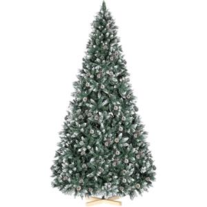 Clevich 150cm Albero di Natale Innevato, Albero di Natale Artificiale Folto, Aghi di Pino Pretrattati Realistici, con Pigne, Base di Legno, 676 Punte, Facile Montaggio, per Casa, Ufficio e Negozio
