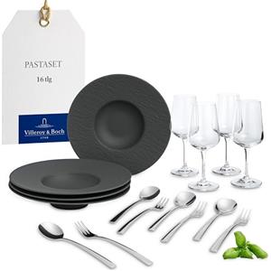 Villeroy & Boch - Set di stoviglie per amanti della pasta e del vino, 12 pz., look ardesia in nero opaco, servizio da tavola per 4 persone