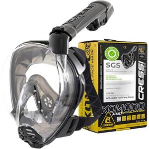 CRESSI dal 1946-Komodo Full Face Maschera Integrale Dry da Snorkeling Visione a 180°-CO2 Sicuro-Silicone 100% Anti Appannamento-Snorkel Laterale-Cinghie Elastiche Regolabili-Blu/Nero-M/L