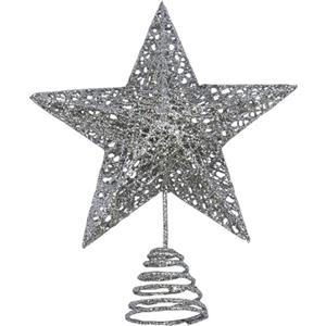 ONEINHE Puntale per albero di Natale in metallo argentato, glitterato, a forma di stella, per feste di Natale, decorazione per la casa