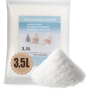 com-four® Neve Artificiale da 3500 ml per Decorazioni e lavori Artigianali - Neve soffice - Neve Decorativa compostabile al 100% per Natale - Neve ingannevolmente Vera (3,5 Litri - Neve cristallina)