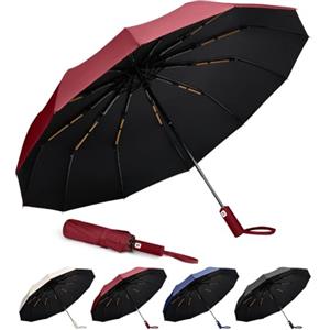 Aolso Ombrello Pieghevole Antivento a 12 Costole, Chiusura Automatica Ombrello Pieghevole, Ombrelli Pieghevole Compatto Anti-Tempesta, UPF>50+ Ombrello da Sole,Anti UV(Rosso Vinaccia)