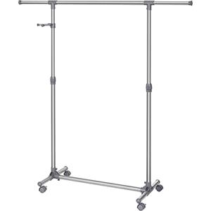 SONGMICS Appendiabiti con Attaccapanni con Gancini Porta Abiti in Acciaio a Rotelle con Ruote Altezza Larghezza Regolabile Stand Stender Grigio LLR01G
