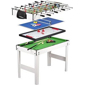 Leomark tavolo multigioco 4 in 1 per la casa e scuola, dim. 118cm x 61cm x 82cm (LxPxA) con biliardo pool, hockey, ping pong e calcetto balilla, tavolo da gioco per adulti e bambino