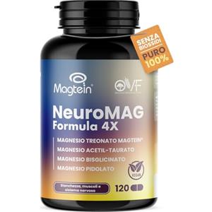 PARAFARMACIA, ORGANIC VITAMINS & FOOD NeuroMAG Completo OVF, 120 Capsule, Magnesio Treonato Magtein®, Taurato, Bisglicinato e Pidolato, Integratore Magnesio per Cervello, Sistema Nervoso, Stanchezza e Muscoli