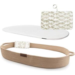 Yunioo Cesta Fasciatoio per Neonato con Materassino Impermeabile e Fasciatoio Portatile Neonato Morbido Cuscino Adatto a Cassettiera e Piano Per il Cambio