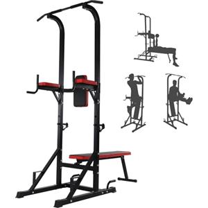 ISE Torre Fitness Domestica - Attrezzatura Completa per Allenamento a Casa con Sbarra, Pieghevole, Calisthenics e Functional Training Max 150kg, Regolabile in Altezza, Compatta per Home Gym