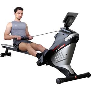 ISE Vogatore Pieghevole per Casa, Vogatore Magnetico&Vogatori 8 Livelli di Resistenza, Professionale Guida di Scorrimento in Alluminio/Salvaspazio, Vogator per Casa Fitness Allenamento