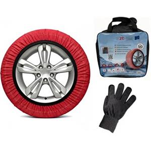 Bricozone Calze Da Neve Auto Omologate En 16662 1 Trazione Antiscivolo Su Neve E Ghiaccio Facili Da Montare Alternative Alle Catene Da Neve Set Completo Con Guanti E Borsa Colore Rosso (M)