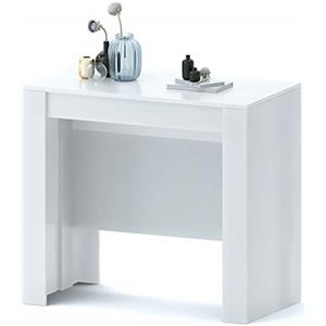 Bricozone Tavolo Allungabile Consolle Clarissa Design Elegante Moderno Consolle Casa Ufficio 10 Posti Multiposizione Salvaspazio Allungabile Fino A 2.37 Metri 78 x 51 x 90 cm Bianco Lucido