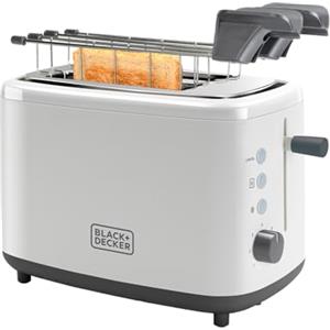 BLACK+DECKER BXTOA820E - Tostapane 820W | 2 Fessure | 3 Funzioni | 7 Livelli di Doratura | 2 Pinze per Tutti i Tipi di Pane | Funzione Stop | Vassoio Raccoglibriciole | Bianco