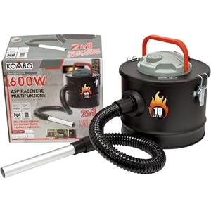 KOMBO - Aspiracenere e Soffiatore 2 in 1 - Serbatoio 10 Litri in Acciaio Inox, 600W - Per Stufe a Pellet, Caminetti, BBQ e Cenere Fredda - Cavo 1,5 m, Potenza Aspirante 15 Kpa