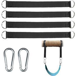 Sikweny 4 Pezzi Cinghie per Amaca e 2 Pezzi Ganci Altalena Fissaggio Altalena 2 Moschettoni e Anelli a D Resistente all'Usura e Durevole Attacco Kit Appeso Fissaggio per Giardino Campeggio