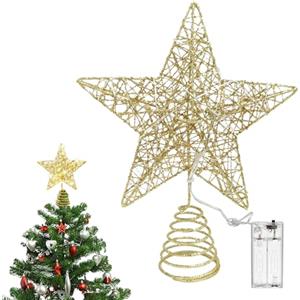 Bocguy Punta per Albero di Natale a Stella Oro, 25 x 20cm Puntale Albero di Natale, Sstella di Christmas Tree Topper con 20 LED, Christmas Tree Topper per Decorazione da Interno (A)