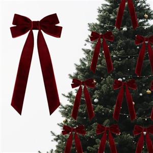Generic 24 Pezzi Fiocchi di Nastro di Velluto Bordeaux Decorazioni per Albero di Natale, 13 x 26 cm Ornamenti Natalizi per Albero Casa Festa Porta d'Ingresso Ghirlanda Decorazioni Festive (A-Burgundy)