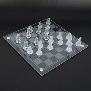 Dilwe Scacchi in cristallo, 32 scacchi + 1 scacchiera + 1 distanziatore 25x25 cm in vetro lucido opaco