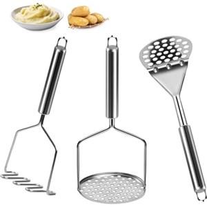 qobobo 3 Schiacciapatate, in acciaio inox, con manico spesso, Schiaccia Patate professionale per schiacciapatate, avocado, fagioli