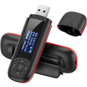AGPTEK Lettore Mp3 Portatile con Chiavetta USB, Mini Lettore Musicale da 8GB Supporta Batteria AAA Sostituibile,Registrazione, Radio FM,Trasferimento dati,espandibile fino a 128 GB, Nero