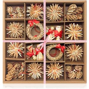 COM-FOUR® Set di stelle in paglia da 56 pezzi - Ornamento dell'albero di Natale - Ciondolo in paglia per l'albero di Natale - Albero di Natale naturale appeso - Decorazione natalizia - Ø 3-6 cm