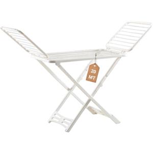 Tomaino - Stendino in Plastica Resistente per Interno ed Esterno - 20 mt - Stendibiancheria Pieghevole con Ali e Rotelle - 197x56x124 cm