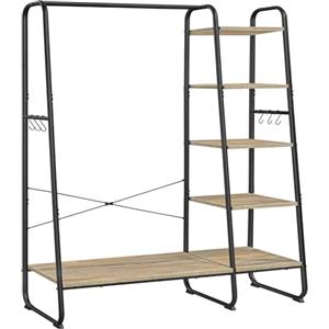 VASAGLE Stand Appendiabiti, Appendiabiti da Terra con Scarpiera, 5 Ripiani Portaoggetti, 6 Ganci Laterali, Camera da Letto, Soggiorno, Corridoio, Industriale, Marrone Turchese e Nero Opaco RGR116K01