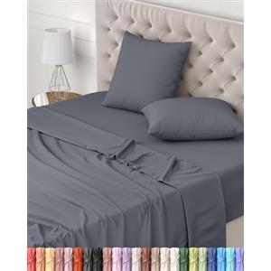 Utopia Bedding - Set Lenzuola Letto Matrimoniali 4 Pezzi 160x200 cm - Spazzolata Poliestre di Microfibra - Oeko-Tex Certificato - Lenzuolo con Angoli, Lenzuolo Piatto e 2 Federe 65x65, Grigio