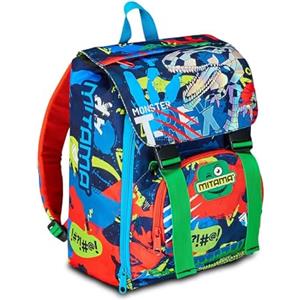 Mitama Zaino Estensibile Fluo Rex con Tasca frontale, Blu e Verde, Scuola Elementare e Tempo Libero, Bambini Ragazzi