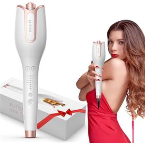 BUJIYI Arricciacapelli Automatico,Ferro Arricciacapelli, 4 Impostazioni di Temperatura Regolabili, 3 Opzioni di Tempo di Riscaldamento, Cavo Girevole a 360° Anti-groviglio (Bianco)