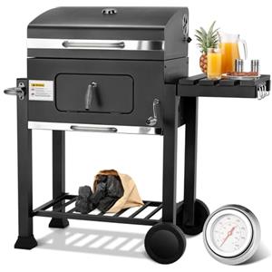 TLSUNNY Barbecue Carbonella, Grande XL, Barbecue a Carbone con 2PCS Ruote, Griglia BBQ con Coperchio, BBQ Carbonella in Giardino e all'aperto, Grande Capacità, Nero, 116,3x105,5x55,7 cm
