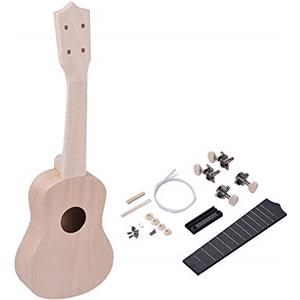 Generic Kit di ukulele fai da te non finito da 53,3 cm con corpo e manico in tiglio, tastiera e ponte in plastica, corde in nylon per artigianato e gioco