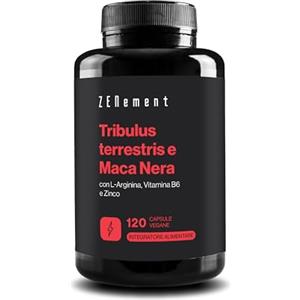 Zenement Tribulus Terrestris e Maca Nera, con L-Arginina, Zinco e Vitamina B6 - Formula per la Vitalità Maschile - 120 Capsule Vegane - Zenement