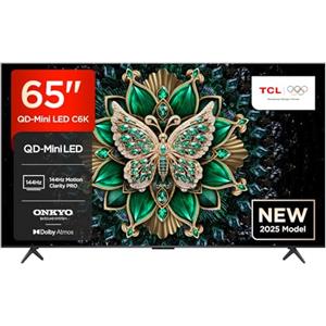 TCL 65C6K 65" QD-Mini LED TV, 4K HDR Premium 1000nits, Smart TV con tecnologia Google TV (Dolby Vision IQ e Atmos, sistema audio Onkyo 2.1, Motion Clarity Pro a 144 Hz, Game Master)