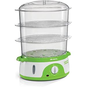 Ariete 911 Healthy Steam - Vaporiera Elettrica - 3 Cestelli - Contenitore per riso - Timer 60' - 800 Watt - 9 Litri - Bianco e Verde