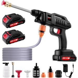 Teodute 21V 1500W Idropulitrice a Batteria, 60Bar Portatile Idropulitrice Professionale, con 5M Tubo e 2 Ugelli, per Auto Patio Giardino Pulizia Pavimenti e Irrigazione (Senza Secchio)