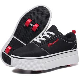 ANEFUN Scarpe con Ruote per Ragazzi Ragazzi, Rimovibile 4 Ruote Pattini Scarpe Bambini, nero/bianco, 35 EU