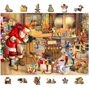 Wooden.City Puzzle in legno 500 + 5 pezzi L'officina di Babbo Natale - Puzzle di Natale per bambini e adulti - Puzzle di nostalgia retrò con pezzi unici e forme insolite - Puzzle grande