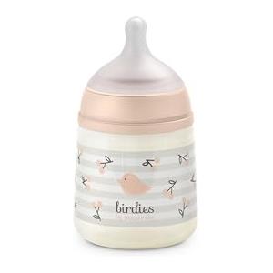 Suavinex, Biberon Anticolica da 150 ml con Tettarella Fisiologica SX Pro in Silicone, a Flusso Lento (S) per Latte Materno e Artificiale o Acqua, Neonati +0 Mesi e Neonati, Birdies Rosa