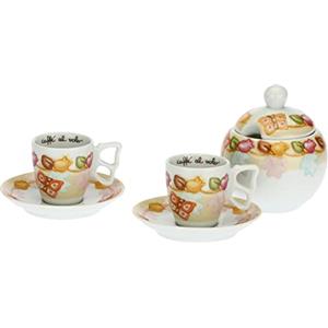 THUN - Set di 2 Tazzine da caffè con Zuccheriera - Linea Grace, Home Is Where Your Family Is - Cucina, caffè al Volo - Porcellana - Tazzina Ø 6,5 cm; 5,5 cm h; 110 ml; Piattino Ø 11,5 cm