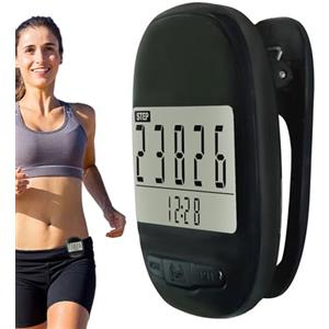 LearnLyrics Contapassi per passeggiata - Pedometro digitale LCD, contatore di calorie semplice, contachilometri fitness portatile | clip on dispositivo con funzione orologio per jogging, corsa, esercizio