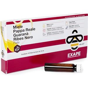 EXAPE - GUARANA' e RIBES NERO - Integratore Energetico con MIELE 50% e PAPPA REALE FRESCA. Combatte la Stanchezza, Stimola il Metabolismo, 10 flaconcini da 10 ml