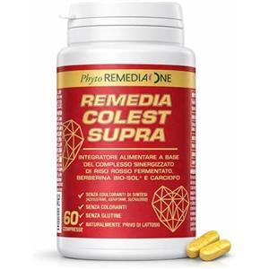 REMEDIA ONE Colest Supra - Integratore con Berberina Liposomiale e Riso Rosso Fermentato Colesterolo, Coenzima Q10, Carciofo, Melograno - 60 Compresse